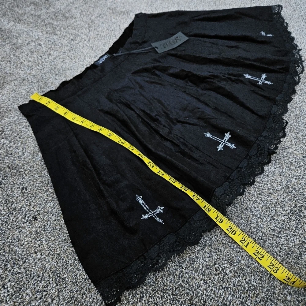 Widow Dolls Kill Skirt Goth Upside Down Cross Side Zip Velour Short Lace NWT 3X